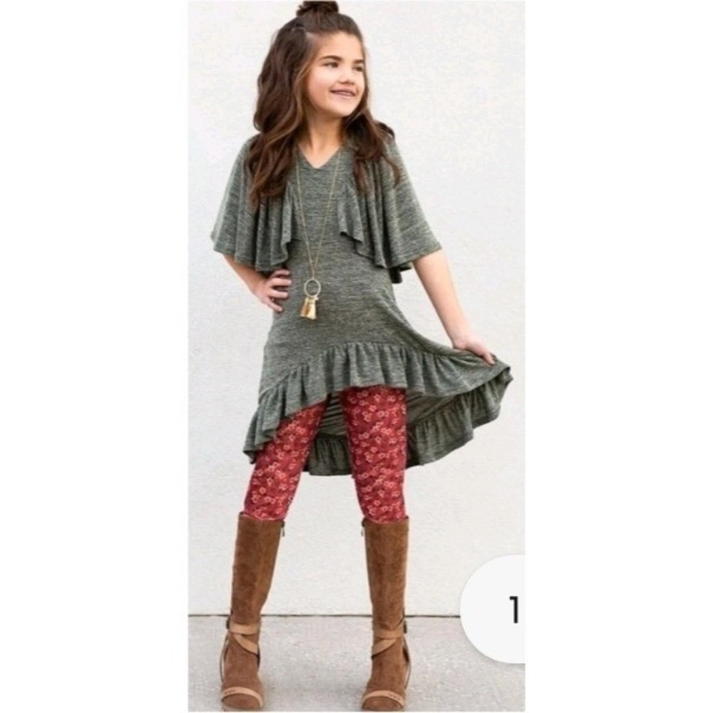 Joyfolie Felicia Set Oat Berry Ruffle High‎ Low Top Leggings Outfit Size 4 NWT